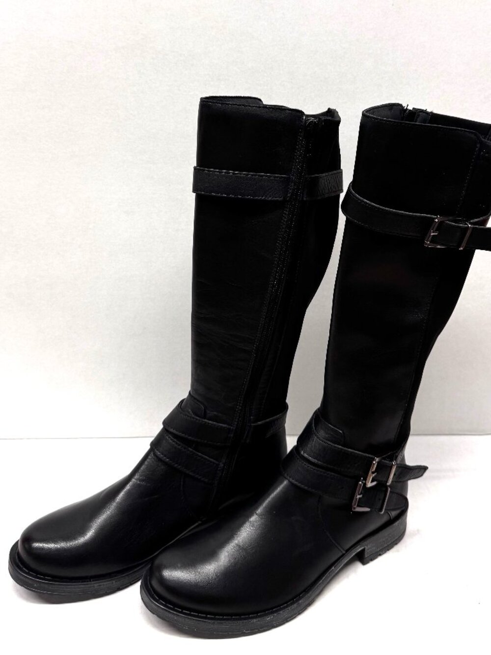 MIZ MOOZ TALL BOOTS SIDE ZIP BUCKLE ELASTIC BACK GORE BLACK 37EU / 7US NEW B 84